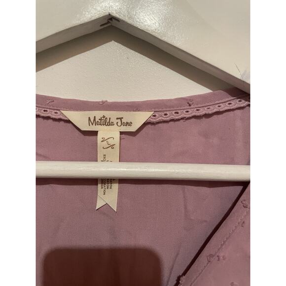 Matilda Jane Turn on the Charm Swiss dot Womens long sleeve lavender dress Large - Picture 2 of 6